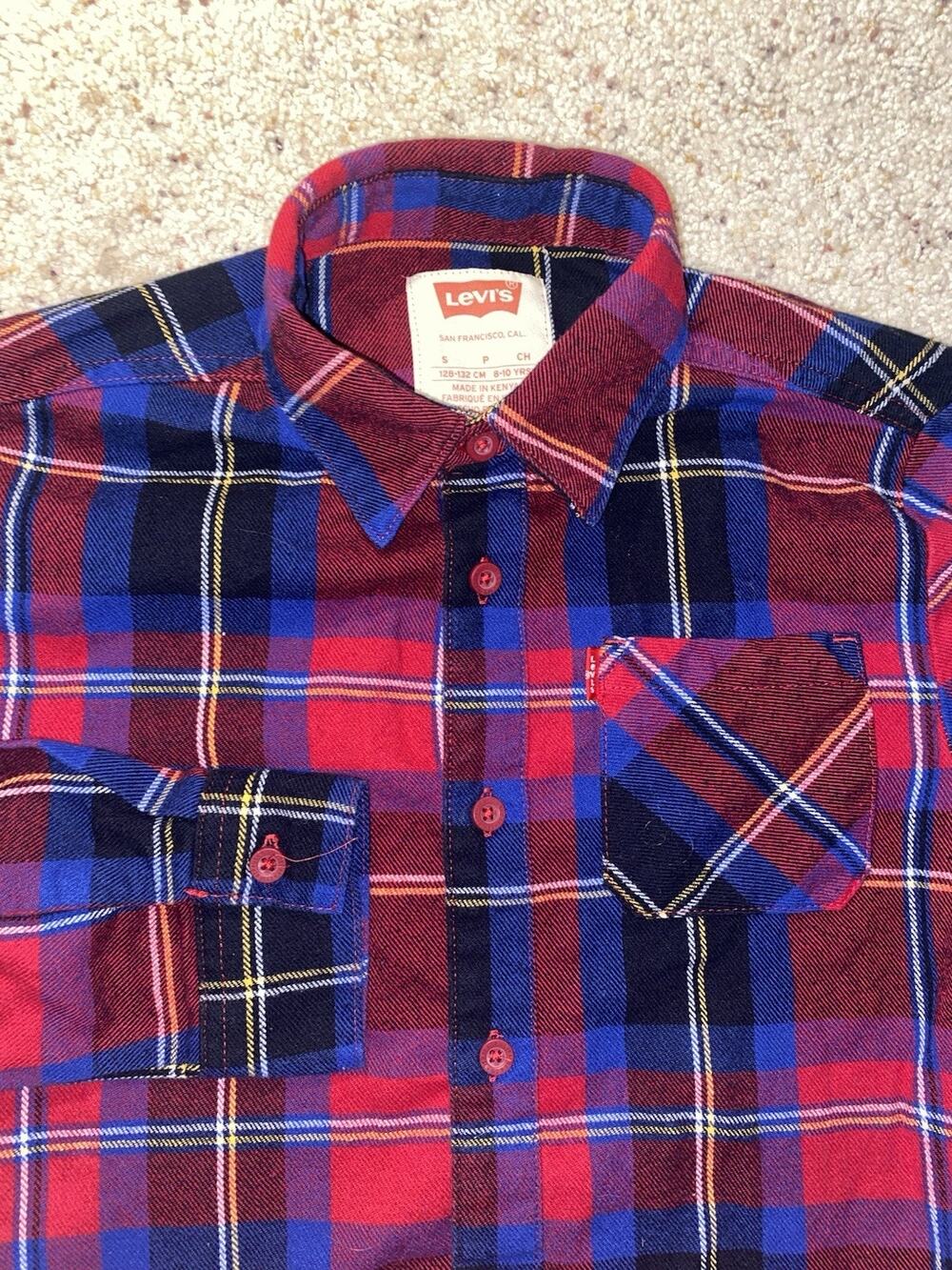 Levi's Boys Small 8 10 Plaid Flannel Button Up Down School Church Fall Shirt